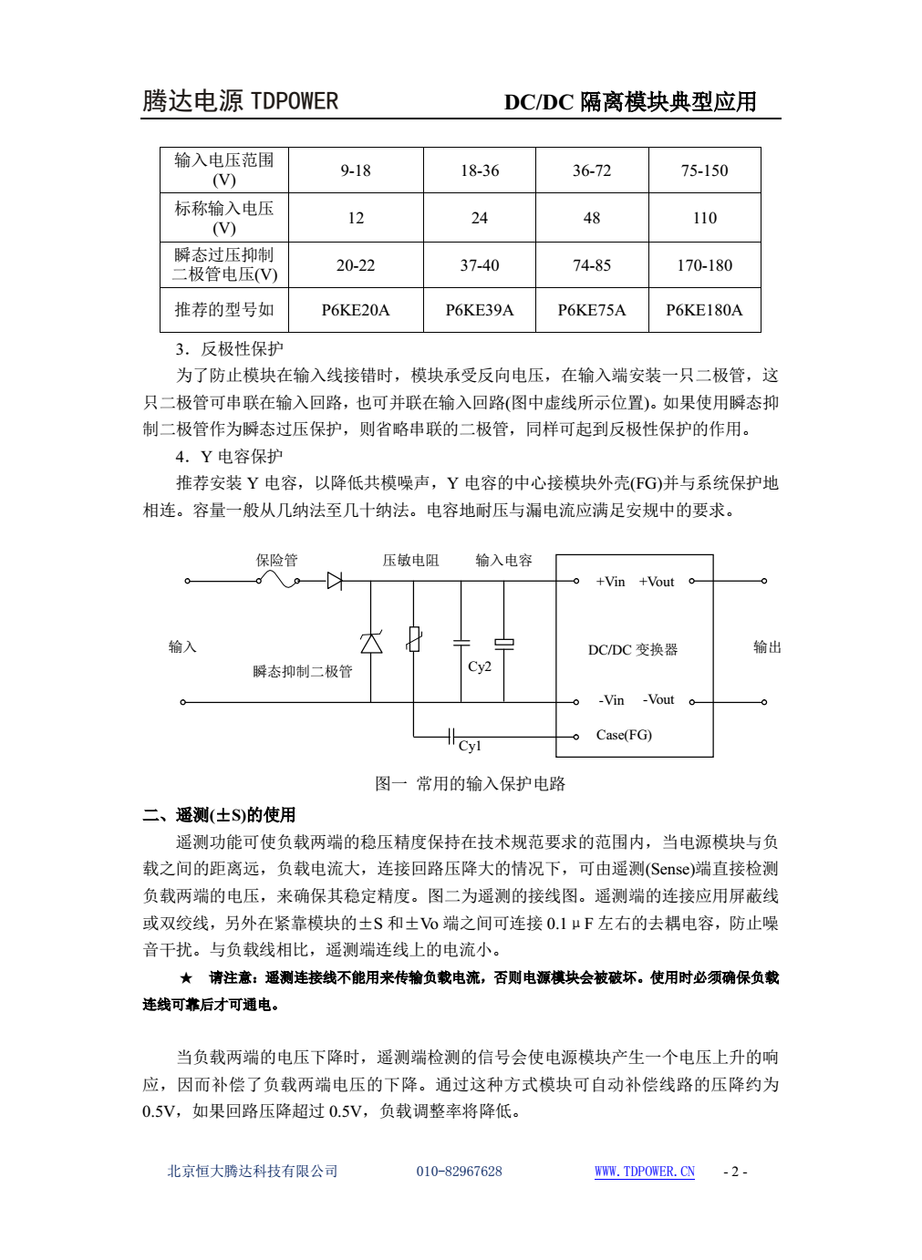 腾达电源DCDC隔离电源模块典型应用文档(图2)